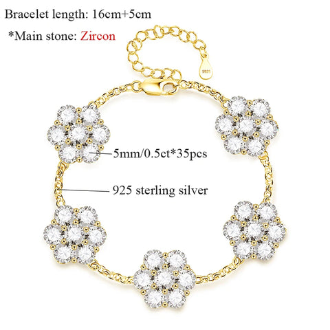 Blumenarmband aus 925er Sterling Silber mit funkelnden Zirkonia-Steinen