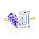 Goldfarbener Ring mit pinkem und blauem Zirkon  Damenring aus 925er Sterlingsilber