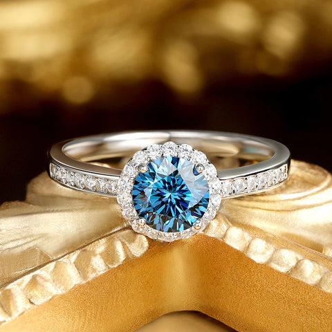 Ring mit 5ct blauer Moissanit und Zirkonia 925er Sterling Silber