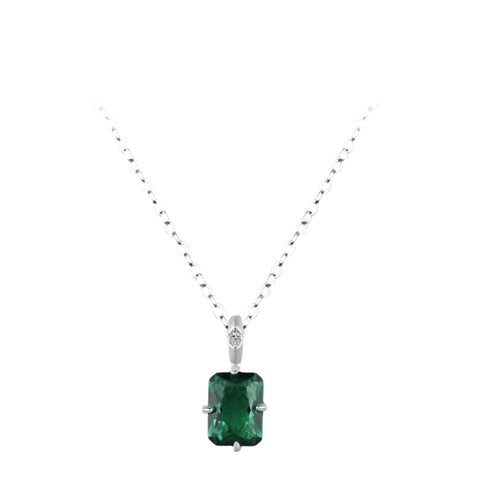 Halskette mit rechteckigem grünen Zirkon aus 925 Sterlingsilber für Frauen