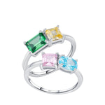 925 Sterling Silber Stapelring mit Smaragdgrünem Gelbem Rosa und Blauem Zirkon