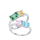 925 Sterling Silber Stapelring mit Smaragdgrünem Gelbem Rosa und Blauem Zirkon
