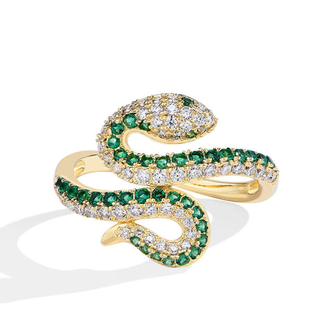 Schlange Ring mit Moissanit und grünen Diamanten aus 925e