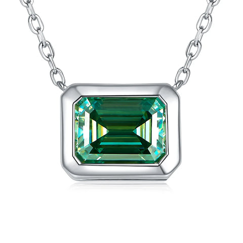 2CT Smaragd Moissanite Anhängerhalskette für Damen 18K Weißgold plattier