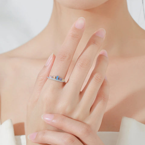 925 Sterling Silber Ring mit bunten Zirkonen in Krone-Design