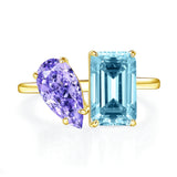 Goldfarbener Ring mit pinkem und blauem Zirkon  Damenring aus 925er Sterlingsilber