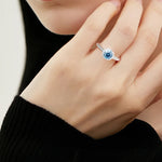 Ring mit 5ct blauer Moissanit und Zirkonia 925er Sterling Silber