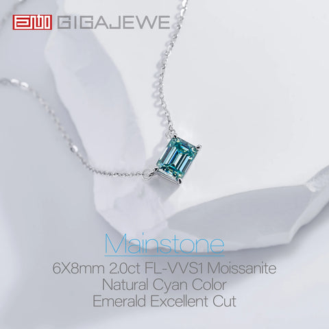 Halskette mit moissanit grünem Smaragd-Schliff 18K Weißgold Beschichtung