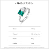 925 Sterling Silber Ring mit grüner rechteckiger Zirkonia und funkelndem Wassertropfen-Emblem