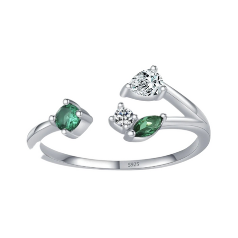 Damenring aus 925er Sterlingsilber mit grünen und weißen