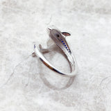 Ring mit Delfin-Motiv und blauen Steinen aus reinem 925er Sterlingsilber