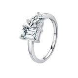 Ring aus 925 Sterling Silber mit rechteckigem und rundem klaren Zirkonia