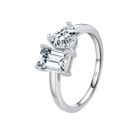 Ring aus 925 Sterling Silber mit rechteckigem und rundem klaren Zirkonia