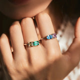 925 Sterling Silber Stapelring mit Smaragdgrünem Gelbem Rosa und Blauem Zirkon